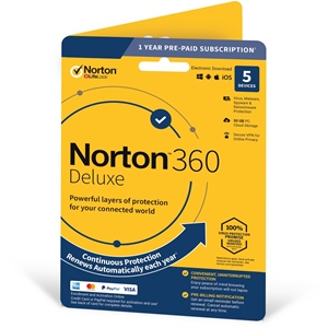 Obrázek Norton 360 Deluxe; licence pro nového uživatele; počet zařízení 5; platnost 1 rok